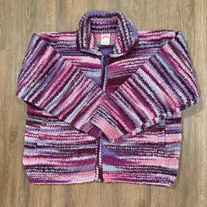 100% Wool multi colored zip Cardigan
